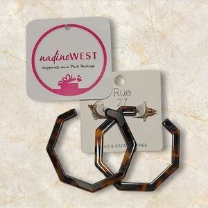 NWT Rue 27 For NADINE WEST Acrylic Octagon Faux Tortoise Shell Earrings ~2"
